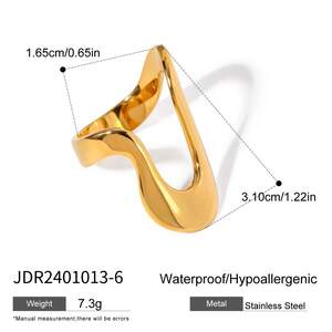 1 Piece Minimalist Series Irregular Line Shape Stainless Steel Waterproof Gold Color Women's Single Rings h5