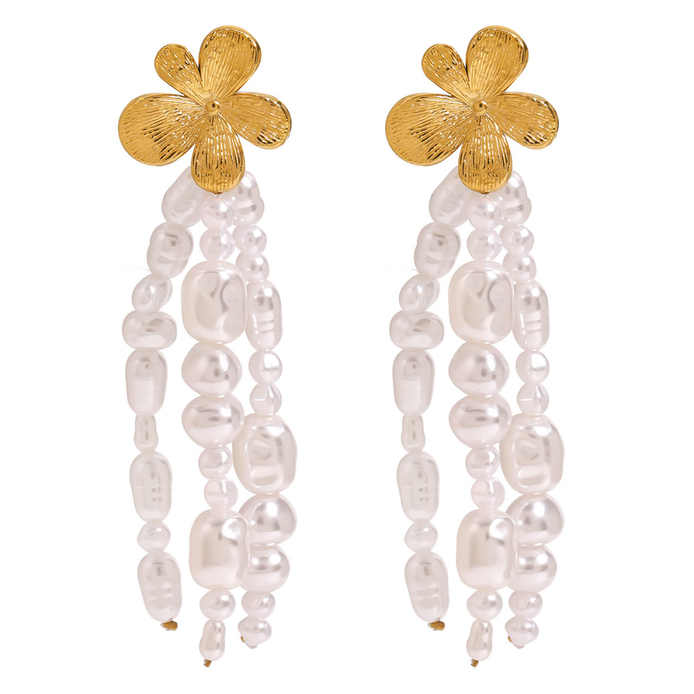 1 Paar Elegante Oorbellen Met Bloemkwastjes Uit De Classic Series, Gemaakt Van Roestvrij Staal, Waterdicht En Goudkleurig, Voor Dames. Afbeelding7