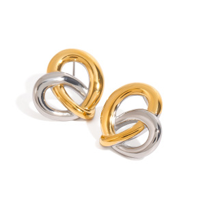 1 Paio Di Orecchini A Bottone Da Donna In Acciaio Inossidabile Color Oro, A Forma Di Nodo A Cuore, Serie Fascinating Daily h5 Immagine6