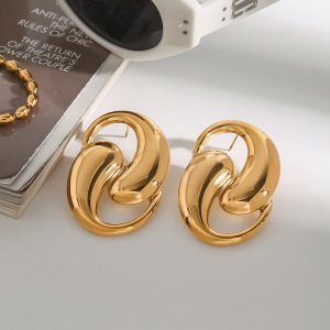 1 Paar Simple Series Original Design Line Roestvrij Staal Goudkleurige Dames Oorbellen h5 Afbeelding3