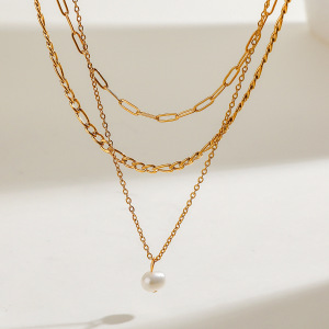 1 Piece Elegant Series All-Match Multi-Layer Stainless Steel Waterproof Gold Color Women's Layered Necklaces h5 Picture3