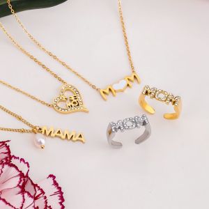 1 Piece Romantic Series Mother's Day Mom Letter Stainless Steel Waterproof Women's Pendant Necklaces h5 Picture4