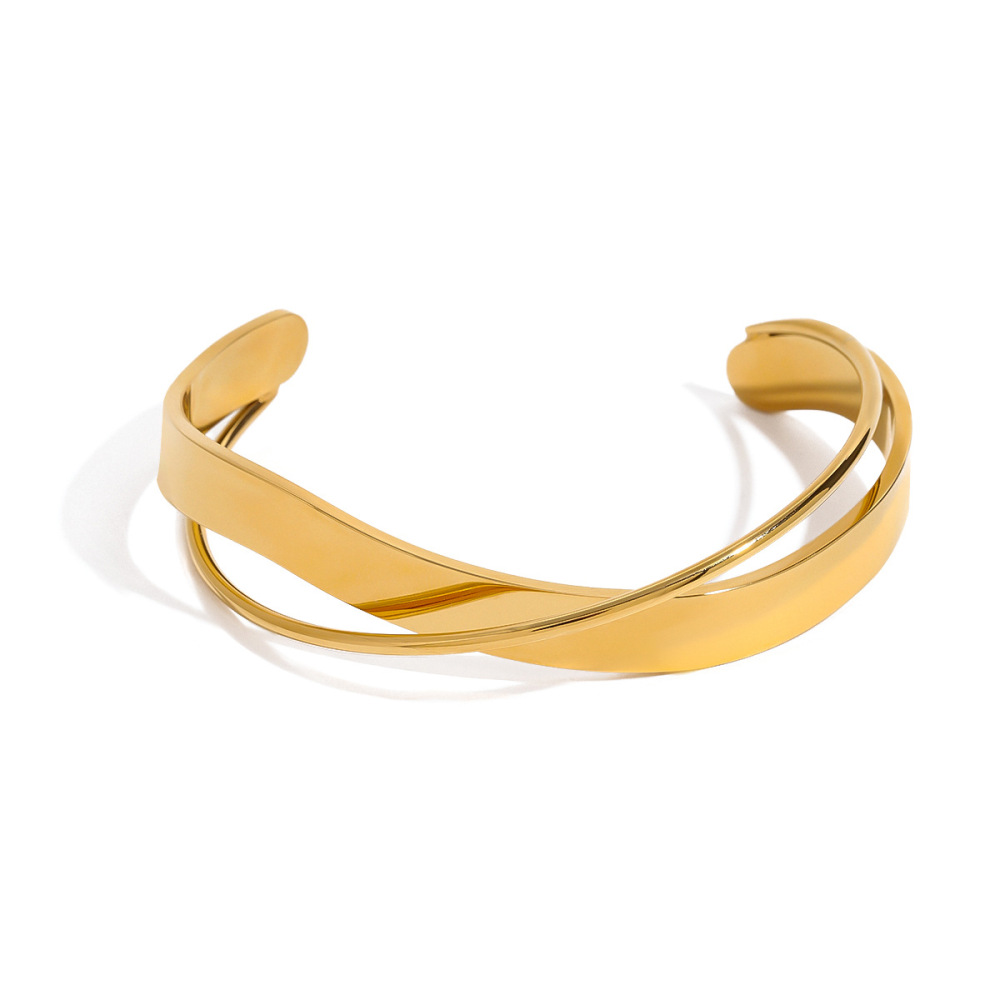 1 Stuk Fascinating Series Solid Overlap Line Roestvrijstalen Waterdichte Armband In Goudkleur Voor Dames h5Afbeelding4