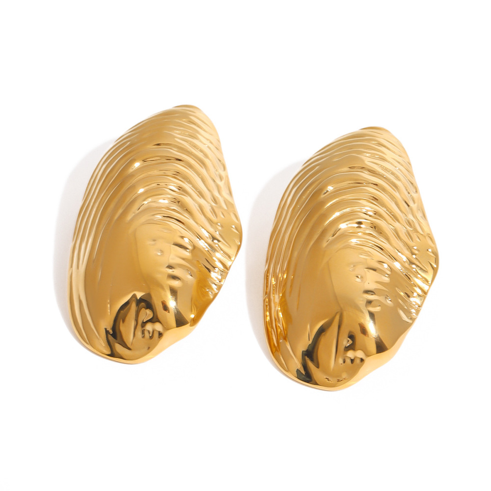 1 Paio Di Orecchini A Bottone Da Donna In Acciaio Inossidabile Color Oro A Forma Di Conchiglia Naturale, Serie Classica h5Immagine8