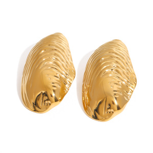 1 Paio Di Orecchini A Bottone Da Donna In Acciaio Inossidabile Color Oro A Forma Di Conchiglia Naturale, Serie Classica h5 Immagine8