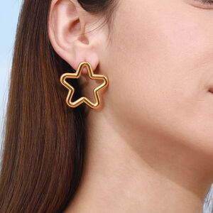 1 par de pendientes minimalistas clásicos de luna y estrella de acero inoxidable, resistentes al agua, color dorado, para mujer h5 Imagen2