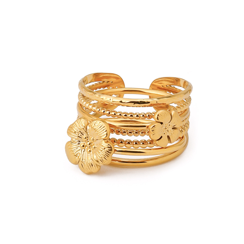 1 Piece Luxurious Series Chic Style Flowers Stainless Steel Gold Color Women's Ring Sets h5Picture10