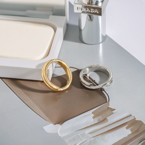 1 Piece Classic Series Delicate Double-Layer Circle Stainless Steel Waterproof Gold Color Women's Single Rings h5 Picture3