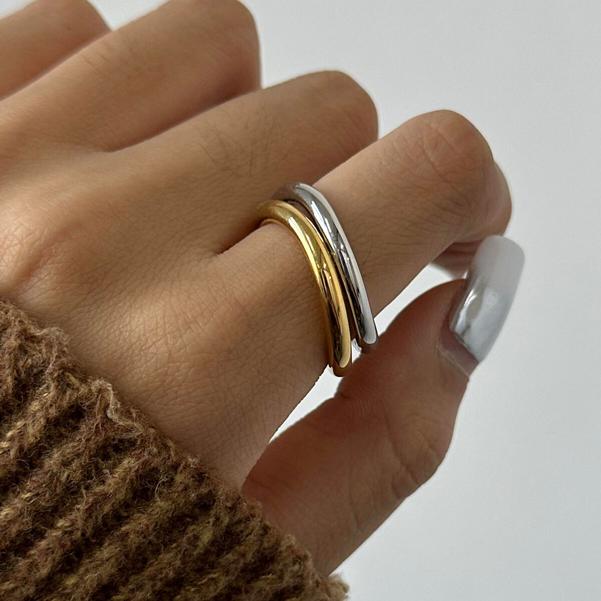 1 stuk eenvoudige serie  style line roestvrij staal goudkleurige dames enkele ringen h5 Afbeelding2