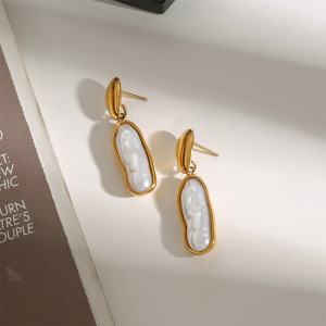 1 Par De Pendientes Colgantes De Acero Inoxidable Con Forma Ovalada Irregular, Serie Clásica, Color Dorado, Resistentes Al Agua, Para Mujer h5 Imagen4