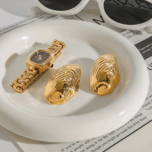 1 Paio Di Orecchini A Bottone Da Donna In Acciaio Inossidabile Color Oro A Forma Di Conchiglia Naturale, Serie Classica h5 Immagine4