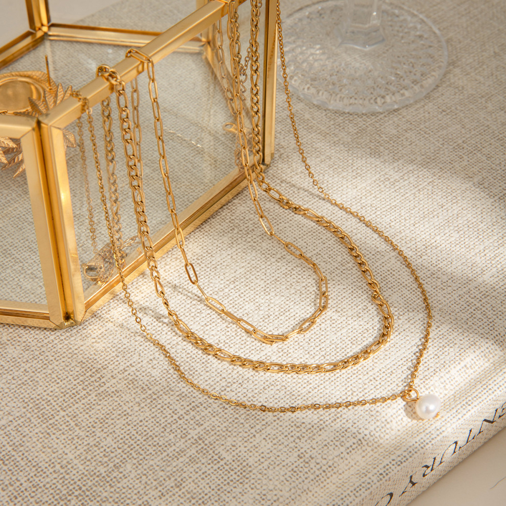 1 Piece Elegant Series All-Match Multi-Layer Stainless Steel Waterproof Gold Color Women's Layered Necklaces Picture7
