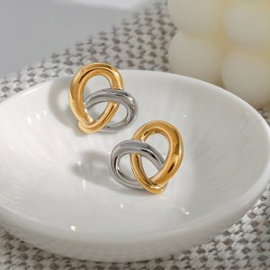 1 Paio Di Orecchini A Bottone Da Donna In Acciaio Inossidabile Color Oro, A Forma Di Nodo A Cuore, Serie Fascinating Daily h5 Immagine3