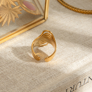 1 Stück Minimalist Series Chic Line Edelstahl Wasserdicht Goldfarbene Damenringe Verstellbar h5 Bild5