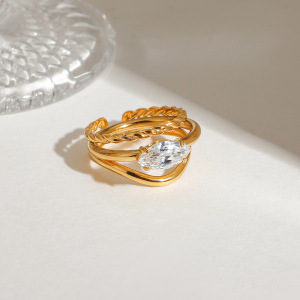 1 Piece Luxurious Series Vintage Oval Stainless Steel Waterproof Gold Color Women's Ring Sets h5 Picture3