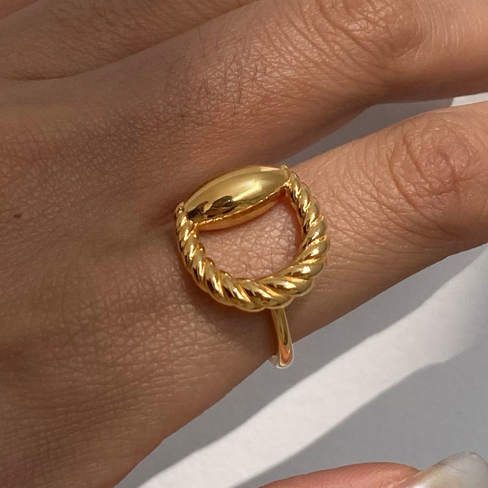 1 Piece Designable Series D Shape Braid Stainless Steel Waterproof Gold Color Women's Single Rings h5Picture8
