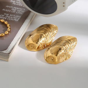 1 Paio Di Orecchini A Bottone Da Donna In Acciaio Inossidabile Color Oro A Forma Di Conchiglia Naturale, Serie Classica h5 Immagine3
