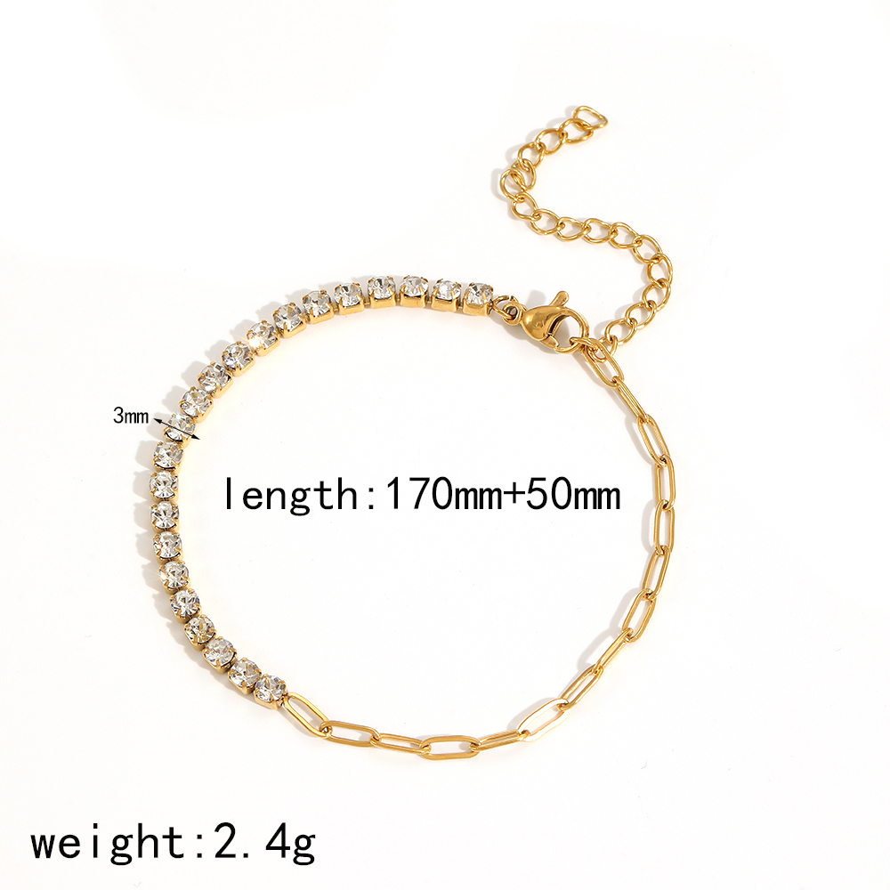 1 Piece Shining Series Exquisite Circle Stainless Steel Waterproof Gold Color Zircon Women's Chain Bracelets Picture11