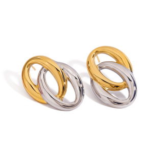 1 Pair Exquisite Series Daily Double-Layer Round Stainless Steel Waterproof Gold Color Women's Stud Earrings h5 Picture11