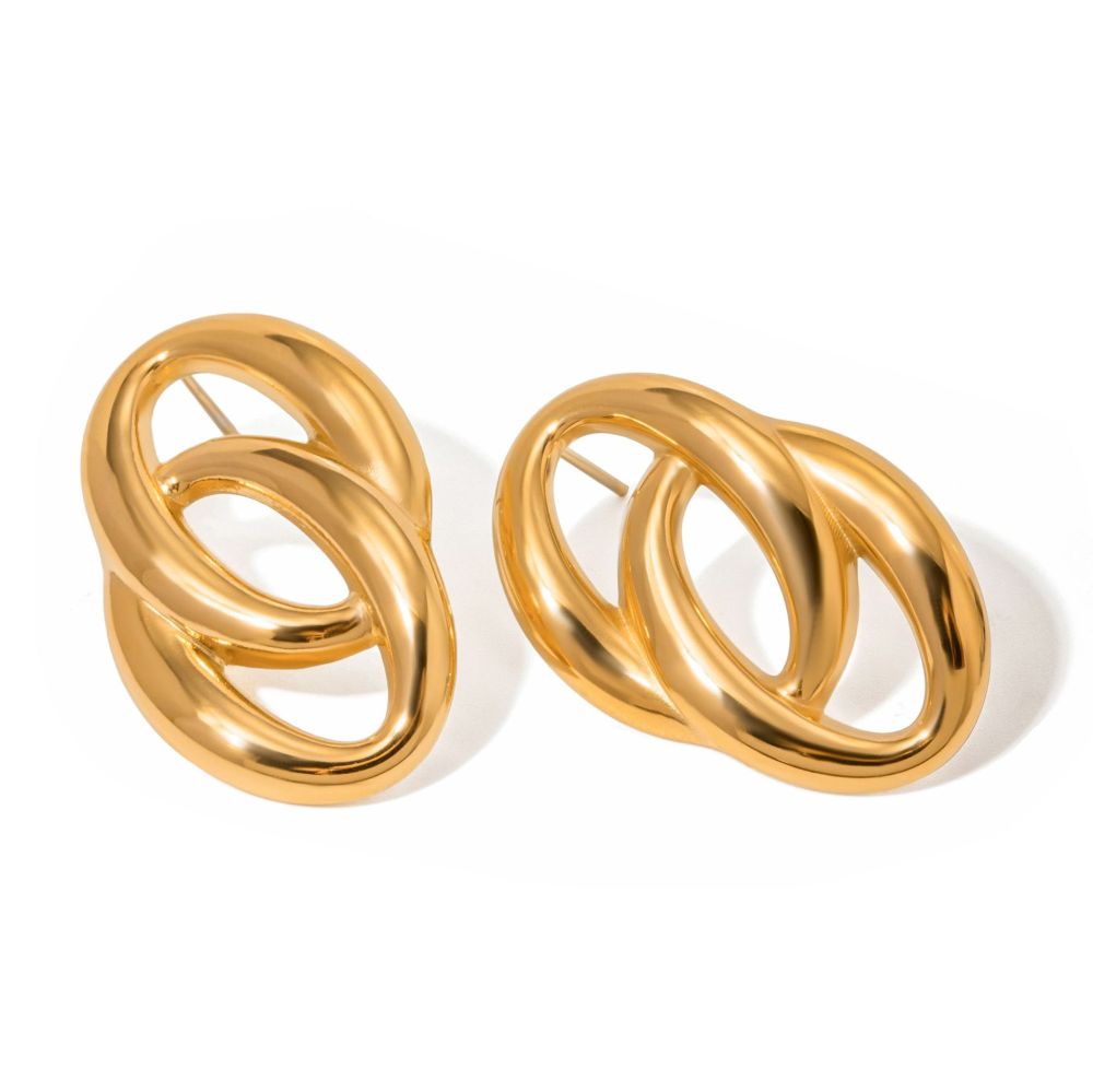 1 Pair Exquisite Series Daily Double-Layer Round Stainless Steel Waterproof Gold Color Women's Stud Earrings Picture12