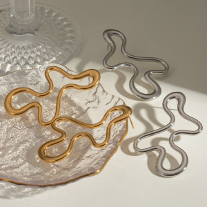 1 Paio Di Orecchini A Bottone Da Donna In Acciaio Inossidabile Color Oro, Impermeabili, Di Forma Irregolare, Della Serie Particular Daily h5 Immagine9