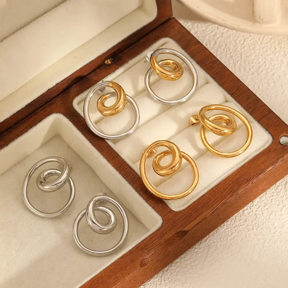 1 Pair Modern Style Irregular Spiral Shape Gold Color Stainless Steel Waterproof Women's Stud Earrings h5Picture9