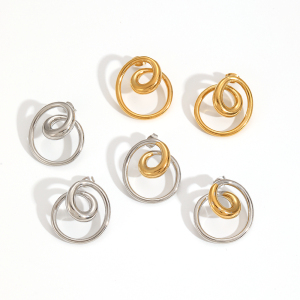 1 Pair Modern Style Irregular Spiral Shape Gold Color Stainless Steel Waterproof Women's Stud Earrings h5 Picture5