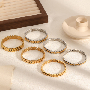 1 Stuk Minimalistische Schakelhorlogeband Van Roestvrij Staal, Waterdicht, Goudkleurig, Unisex Schakelarmbanden h5 Afbeelding5