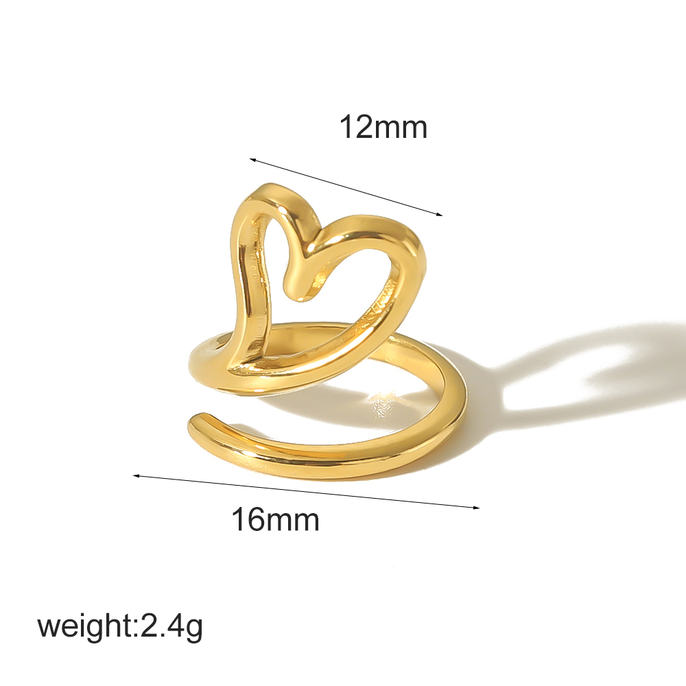 1 Pezzo Di Splendida Serie Delicata A Forma Di Cuore In Acciaio Inossidabile Impermeabile Color Oro Anelli Regolabili Da Donna Immagine8