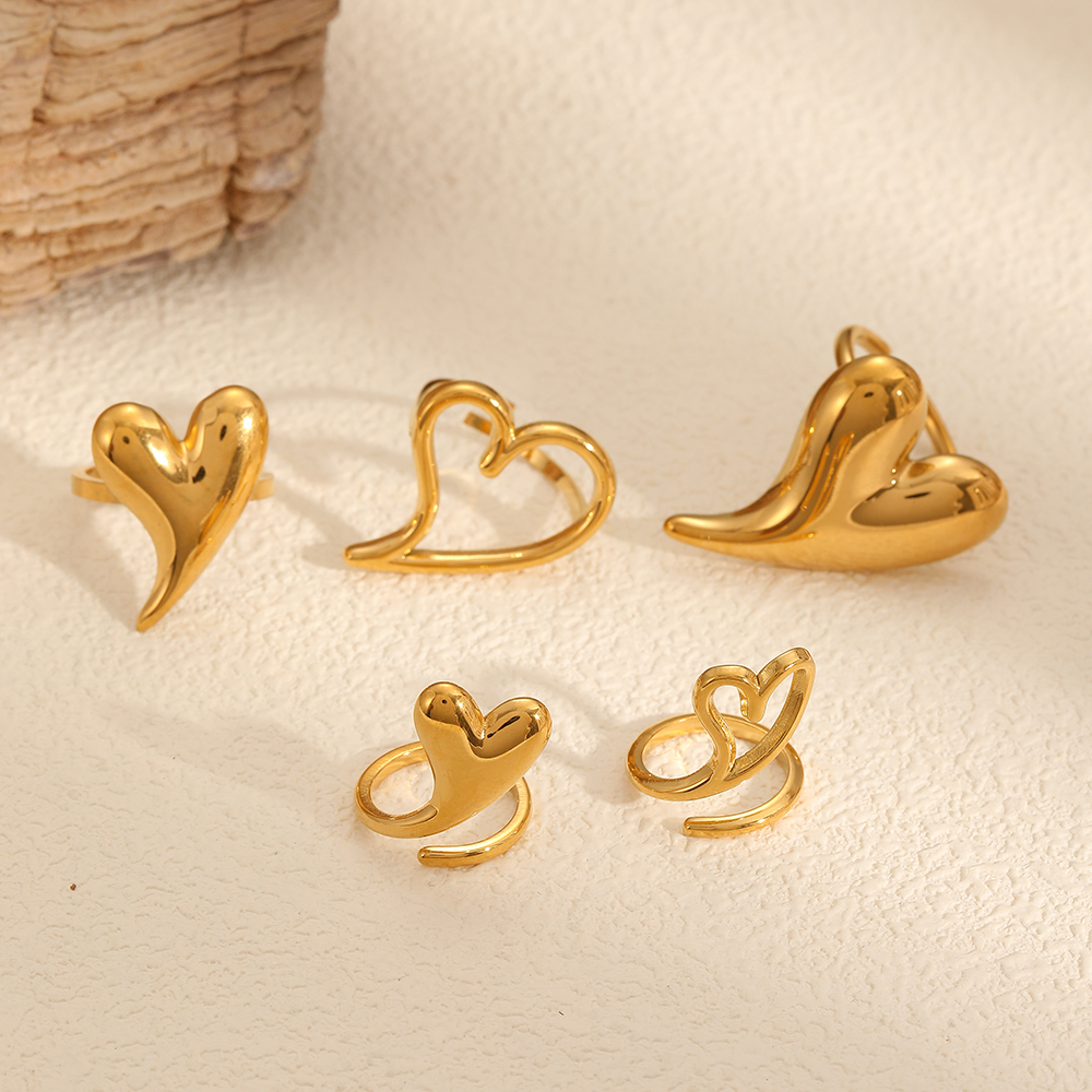 1 Pezzo Di Splendida Serie Delicata A Forma Di Cuore In Acciaio Inossidabile Impermeabile Color Oro Anelli Regolabili Da Donna Immagine4