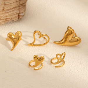 1 Pezzo Di Splendida Serie Delicata A Forma Di Cuore In Acciaio Inossidabile Impermeabile Color Oro Anelli Regolabili Da Donna h5 Immagine4