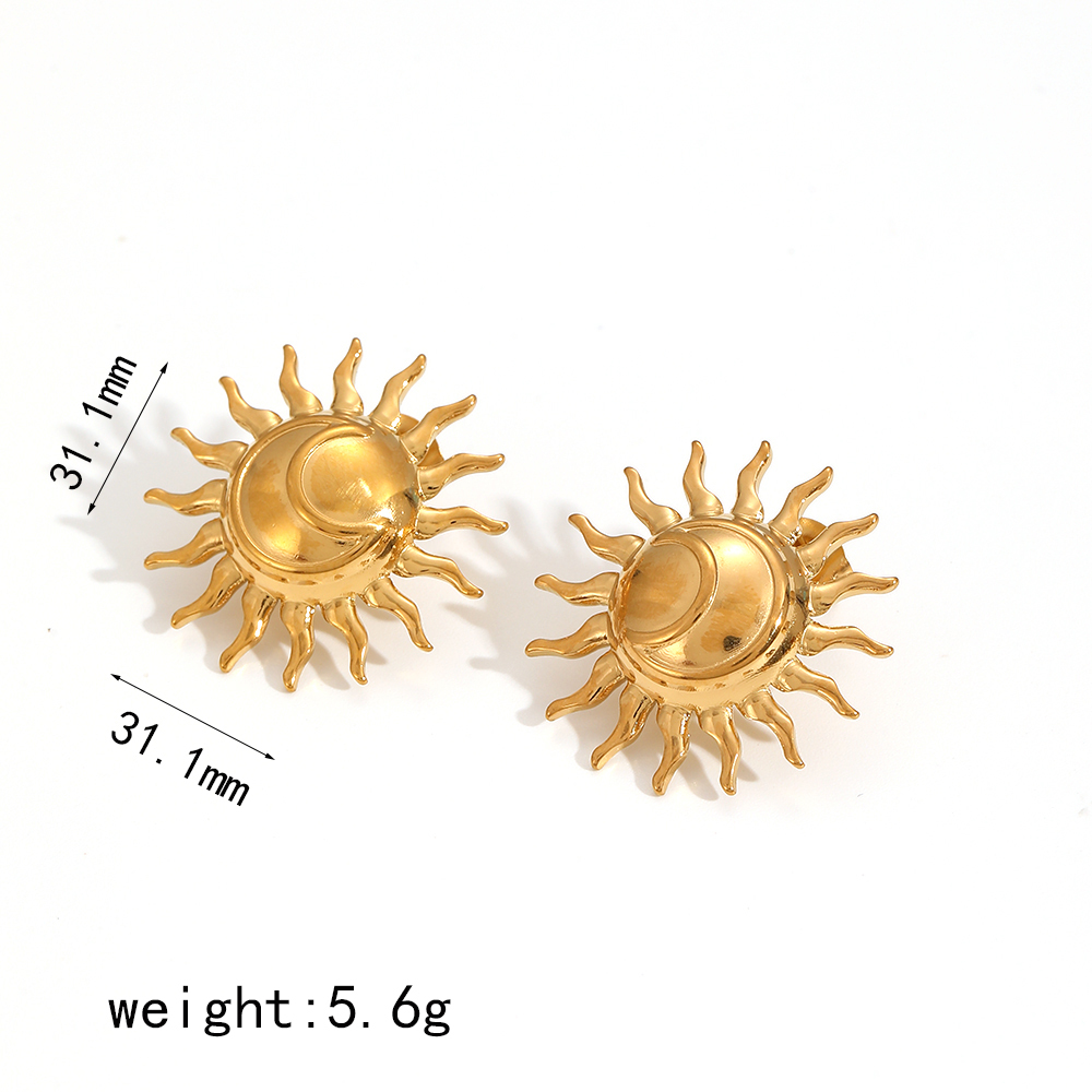 1 Pair Charming Series Delicate Sun Shape Stainless Steel Waterproof Gold Color Women's Earrings Set Picture8