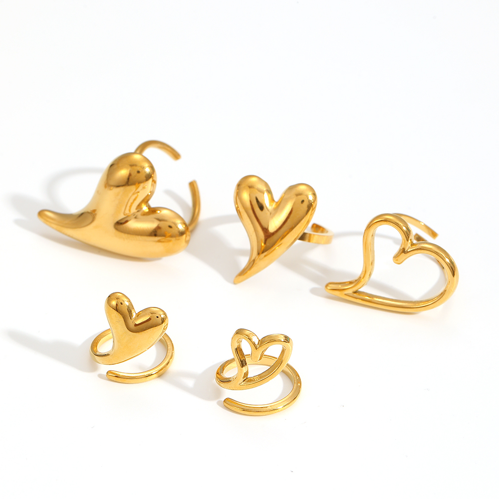 1 Pezzo Di Splendida Serie Delicata A Forma Di Cuore In Acciaio Inossidabile Impermeabile Color Oro Anelli Regolabili Da Donna Immagine5