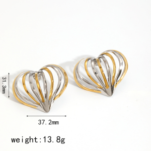 1 Paio Di Orecchini A Bottone Da Donna In Acciaio Inossidabile Color Oro, Con Motivo Patchwork A Cuore Retrò, Serie Designable h5 Immagine6