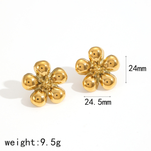 1 Pair Charming Series Chic Flower Shape Stainless Steel Waterproof Gold Color Women's Earrings Set h5 Picture5