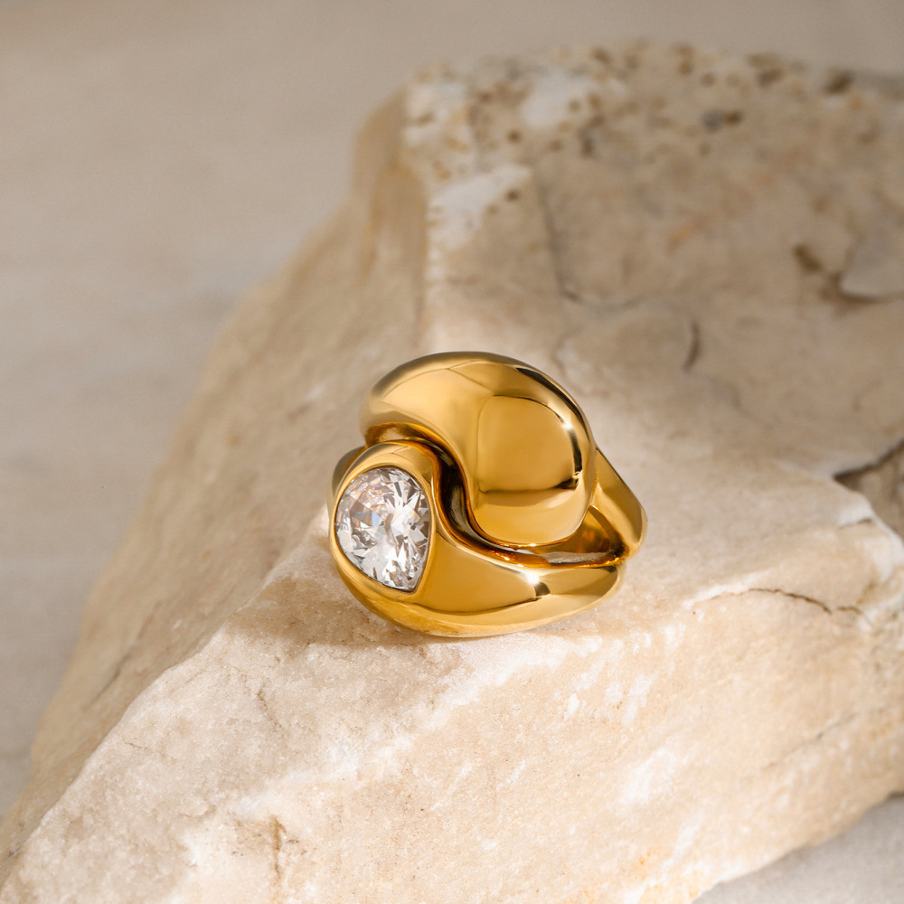 1 Piece Luxurious Series Vogue Natural Droplet Stainless Steel Waterproof Gold Color Women's Single Rings h5Picture7