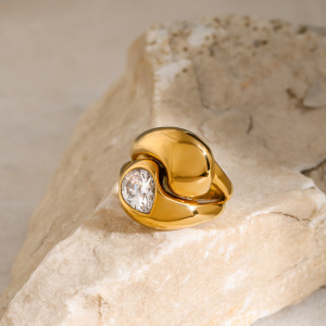 1 Piece Luxurious Series Vogue Natural Droplet Stainless Steel Waterproof Gold Color Women's Single Rings h5 Picture7
