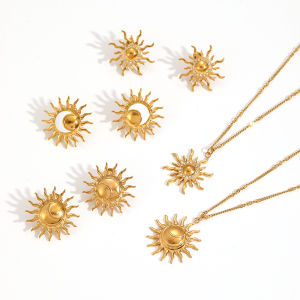 1 Pair Charming Series Delicate Sun Shape Stainless Steel Waterproof Gold Color Women's Earrings Set h5 Picture5