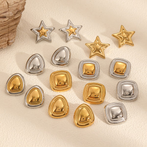 1 Paio Di Orecchini A Bottone Da Donna In Acciaio Inossidabile A Forma Di Stella, Impermeabili, Color Oro E Argento, Della Serie Moden h5 Immagine3
