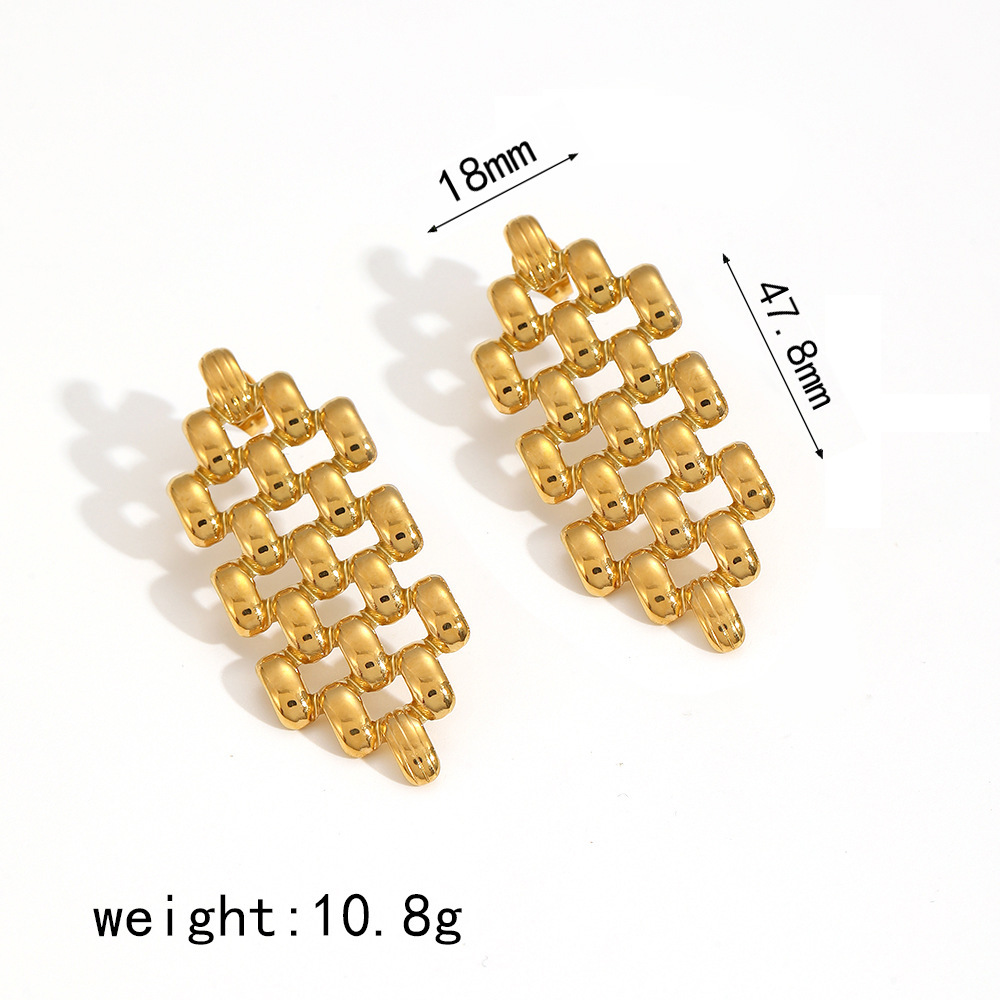 1 Pair Simple Series Rectangular Patchwork Stainless Steel Waterproof Gold Color Women's Stud Earrings Picture6