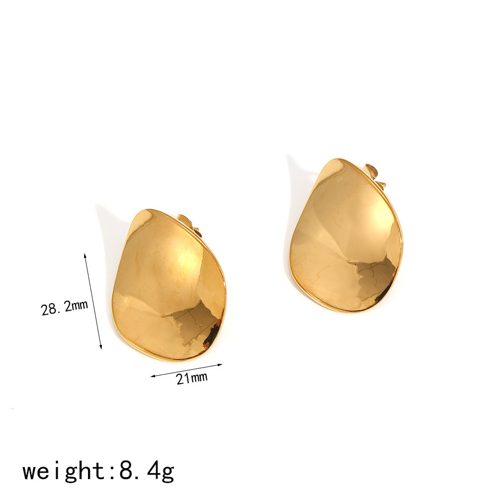 1 Pair Minimalist Series Casual Oval Shape Stainless Steel Waterproof Gold Color Women's Stud Earrings Picture5