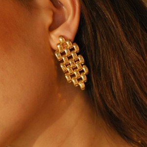 1 Pair Simple Series Rectangular Patchwork Stainless Steel Waterproof Gold Color Women's Stud Earrings h5 Picture4