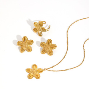 1 Pair Gorgeous Series Chic Sun Flower Stainless Steel Waterproof Gold Color Women's Necklaces Sets h5 Picture4