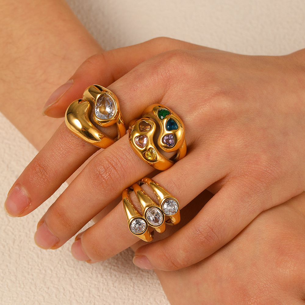 1 Piece Luxurious Series Vogue Natural Droplet Stainless Steel Waterproof Gold Color Women's Single Rings h5Picture3