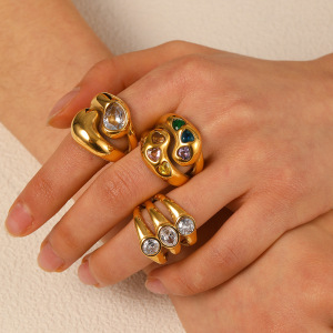 1 Piece Luxurious Series Vogue Natural Droplet Stainless Steel Waterproof Gold Color Women's Single Rings h5 Picture3