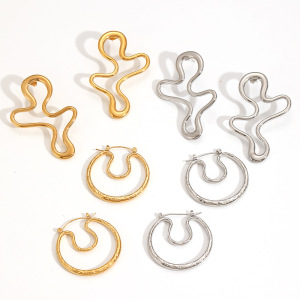 1 Paio Di Orecchini A Bottone Da Donna In Acciaio Inossidabile Color Oro, Impermeabili, Di Forma Irregolare, Della Serie Particular Daily h5 Immagine4