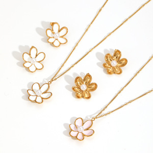 1 Pair Elegant Nateral Style Flower Stainless Steel Waterproof Oil Drip Technique Gold Color Women's Stud Earrings h5 Picture4
