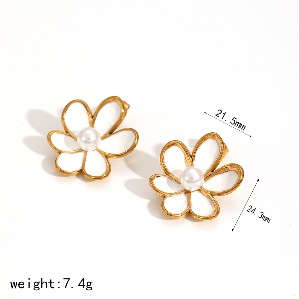 1 Pair Elegant Nateral Style Flower Stainless Steel Waterproof Oil Drip Technique Gold Color Women's Stud Earrings Picture6