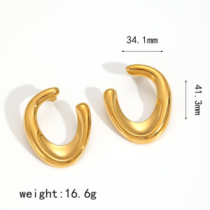 1 Pair Minimalist Style Irregular U Shape Stainless Steel Waterproof Gold Color Women's Stud Earrings h5 Picture5