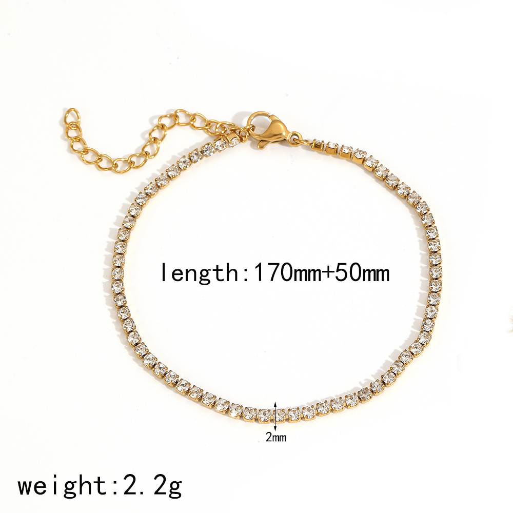 1 Piece Shining Series Exquisite Circle Stainless Steel Waterproof Gold Color Zircon Women's Chain Bracelets Picture9